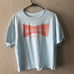 American Eagle Light Blue Budweiser Cropped T Shirt Size Large
